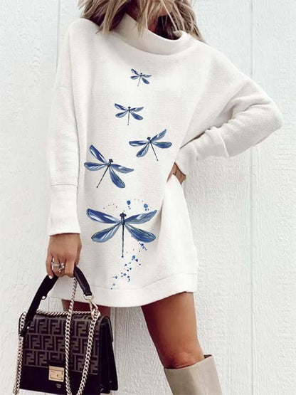 Cecgg Basic White Print Mini Sweater Dress